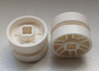 Wheel 14mm D. x 9.9mm with Centre Groove, Fake Bolts and 6 Spokes in White