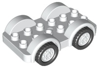 Duplo Car Base 2 x 6 - 4 White Wheels with Black Tires on 4 Fixed Axles in White