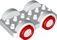 Duplo Car Base 2 x 6 - 4 White Wheels with Dark Azure Tires on 2 Fixed Axles in White