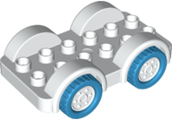 Duplo Car Base 2 x 6 - 4 White Wheels with Red Tires on 4 Fixed Axles in White