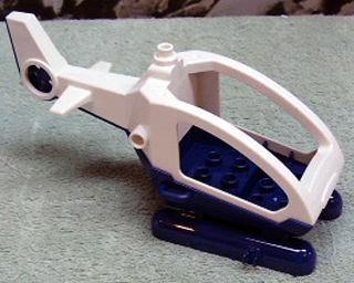 Duplo Helicopter Body with Cabin, and Fixed Skids, with Dark Blue Base in White