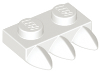 Plate Special 1 x 2 with Three Teeth [Tri-Tooth] in White