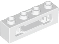 Launcher, Brick Special 1 x 4 with Inside Clips (Disk Shooter) with Recessed Center 2 Studs in White