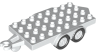 Duplo Trailer Flatbed 4 x 8 Studs with Hitch Ends and 4 White Wheels in White
