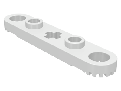 Technic Plate 1 x 5 with Toothed Ends, 2 Studs and Center Axle Hole in White