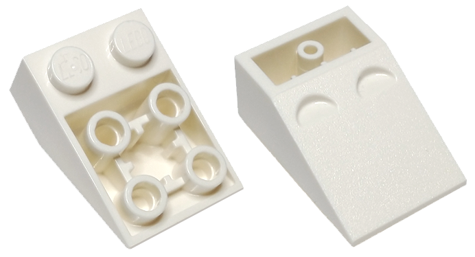 Brick Sloped Inverted 33° 3 x 2, Connections between Studs, Round Bottom Pin in White