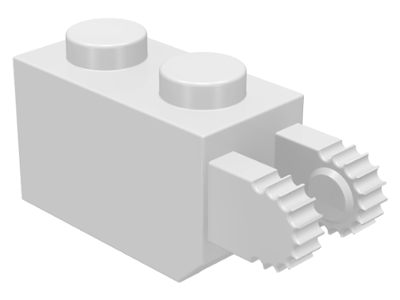 Hinge Brick 1 x 2 Locking with 2 Fingers Vertical End, 9 Teeth in White