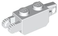 Hinge Brick 1 x 2 Locking with 1 Finger Vertical End and 2 Fingers Vertical End, 9 Teeth in White