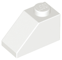 Brick Sloped 45° 2 x 1 with Bottom Pin in White