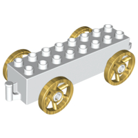 Duplo Wagon Base 2 x 8 x 1 1/2 with Large Copper Spoked Wheels in White
