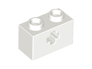 Technic Brick 1 x 2 with Axle Hole Type 1 [+ Opening] and Bottom Ridges in White