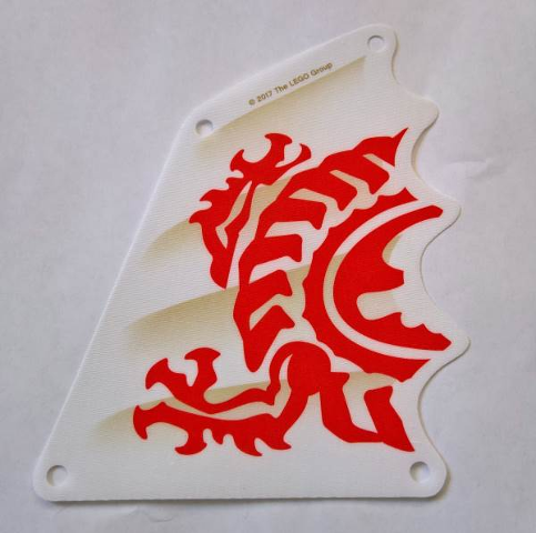 Sail, Triangular, 13 x 15 Tapered Top and Wavy Edge with Red Dragon Hind Legs and Torso Print in White