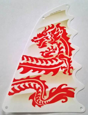 Sail, Triangular, 18 x 27 Tapered Top and Wavy Edge with Red Dragon Head, Forelegs and Tail Print in White
