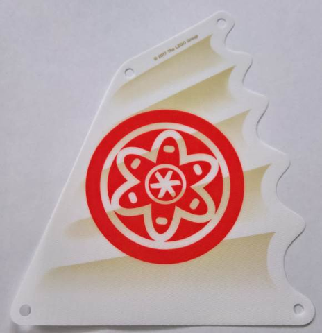 Sail, Triangular, 16 x 18 Tapered Top and Wavy Edge with Red Circle with Petals and Inner Circle Print in White