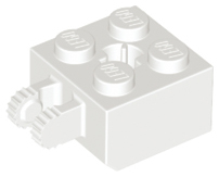 Hinge Brick 2 x 2 Locking with 2 Fingers Vertical and Axle Hole, 9 Teeth in White
