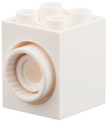 Brick Special 2 x 2 x 2 with Rotation Joint Socket and Rear Pin Hole in White