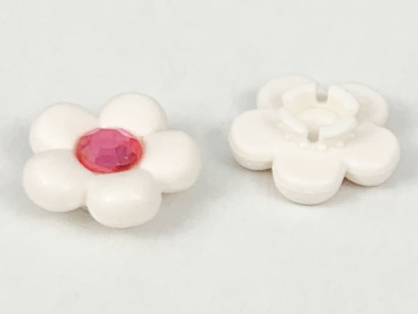 Clikits Icon, Flower 2 x 2 Small, 5 Petals with Pin [Frosted] Trans-Pink Center Facet Gem in White
