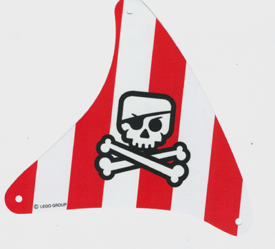 Sail, Top, with Red Stripes, Skull with Eyepatch & Crossbones Print in White