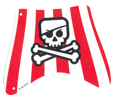 Sail, Triangular, with Red Stripes, Skull with Eyepatch & Crossbones Print in White