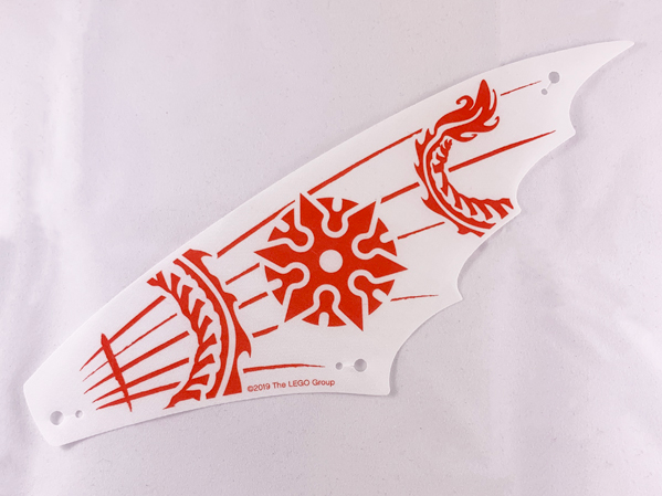 Sail, Scalloped, with Red Dragon Tail Print in White