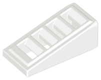 Brick Sloped 18° 2 x 1 x 2/3 with 4 Slots / Grate in White