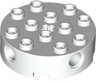 Brick Round 4 x 4 with 4 Side Pin Holes and Center Axle Hole in White