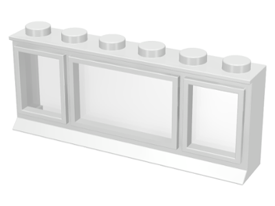 Window 1 x 6 x 2 (old type) with Extended Lip and Solid Studs, with Fixed Glass in White