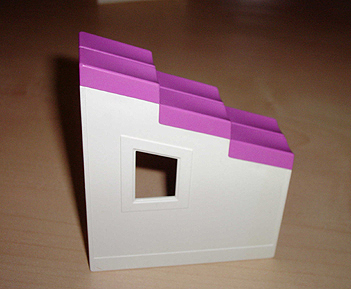 Duplo Wall 2 x 6 x 6 with Window and Dark Pink Roof-Piece Slope 33° 2 x 6 Shingled and Stepped in White