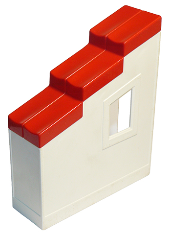 Duplo Building Wall 2 x 6 x 6 with Window and Red Roofpiece Slope 33° 2 x 6 Shingled Stepped in White