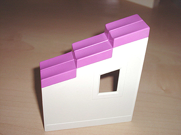 Duplo Wall 2 x 6 x 6 with Window and Dark Pink Roof-Piece Slope 33° 2 x 6 Shingled and Stepped in White