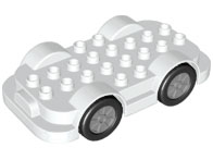 Duplo Car Base 4 x 8 with Four Black Wheels and Silver Hubs in White