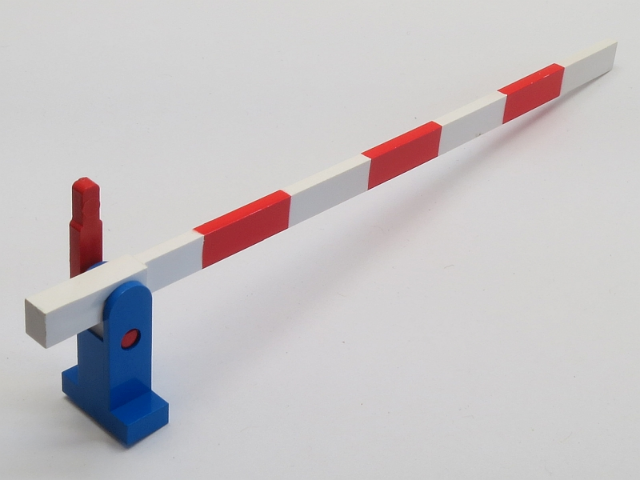 Train Level Crossing Gate Type 1, Assembly with Blue Base & Red Handle (Right) in White