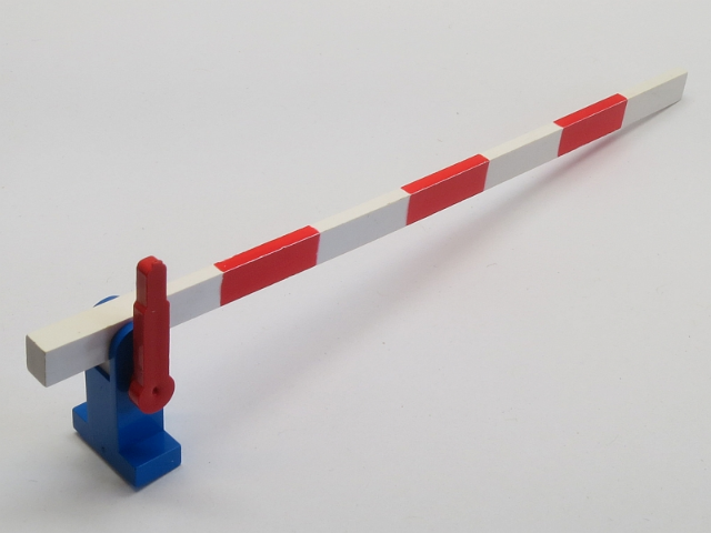 Train Level Crossing Gate Type 1, Assembly with Blue Base & Red Handle (Left) in White