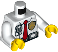 Torso Fire Chief Shirt with Tie, Fire Logo Badge and Belt with Pouch and Radio Pattern / White Arms / Yellow Hands, White