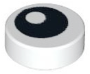 Tile Round 1 x 1 with Offset Black Eye Print in White