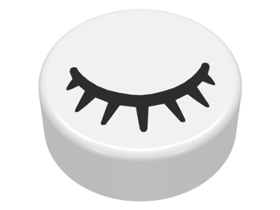 Tile Round 1 x 1 with Black Eye Closed with Eyelashes Print in White