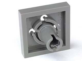 Plate Special 2 x 2 with Pin on Bottom, Small Holes in Plate and Rotational Locking Fingers on Underside in Dark Gray