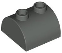 Brick Curved 2 x 2, Two Top Studs in Dark Gray