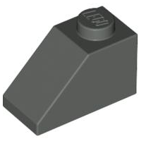 Brick Sloped 45° 2 x 1 with Bottom Pin in Dark Gray
