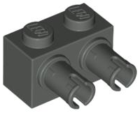 Brick Special 1 x 2 with 2 Pins, Round Pin Holes in Dark Gray