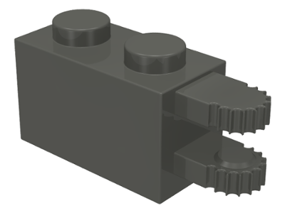 Hinge Brick 1 x 2 Locking with 2 Fingers Horizontal End, 9 Teeth in Dark Gray