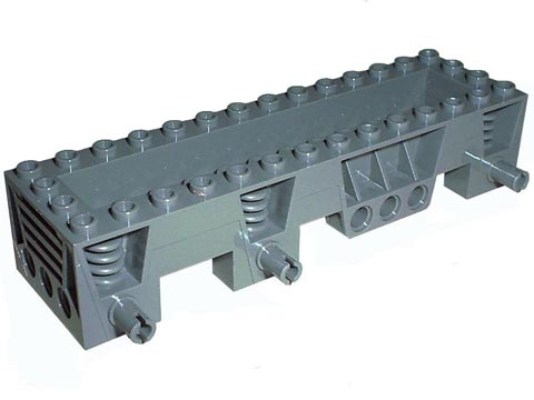 Vehicle Base 4 x 14 x 2 1/3, 2 x 12 Recessed Center, Pins, Pin Holes in Dark Gray