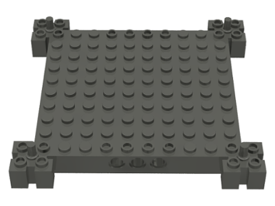 Brick Special 12 x 12 Base with 4 Corner Pegs, 1 x 10 Cutouts, Grooves in Dark Gray