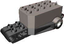 Pullback Motor 9 x 4 x 2 1/3 with Black Base, White Axle Holes, Studs on Front Top Surface in Dark Gray