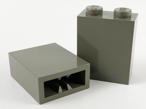 Brick 1 x 2 x 2 with Inside Axle Holder in Dark Gray