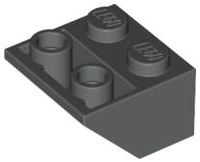 Brick Sloped Inverted 45° 2 x 2 [Ovoid Bottom Pin, Bar-sized Stud Holes] in Dark Gray