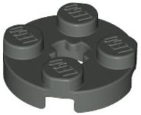 Plate Round 2 x 2 with Axle Hole Type 1 (+ Opening) in Dark Gray