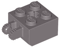 Hinge Brick 2 x 2 Locking with 2 Fingers Vertical and Axle Hole, 9 Teeth in Dark Gray