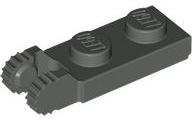Hinge Plate 1 x 2 Locking with 2 Fingers On End, with Groove, 9 Teeth in Dark Gray