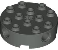 Brick Round 4 x 4 with 4 Side Pin Holes and Center Axle Hole in Dark Gray